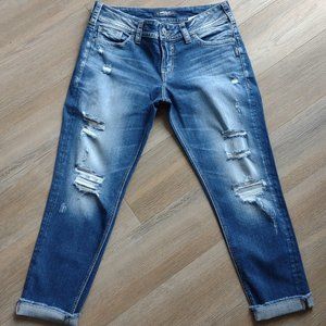 SILVER Jeans Midrise SUKI Skinny Crop W 31 L 25 Distressed Med Wash